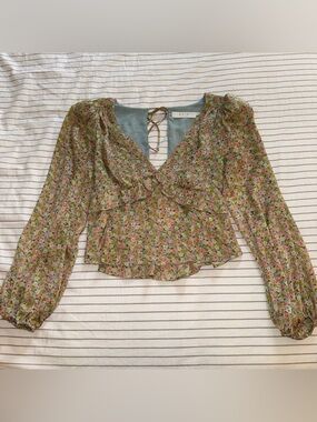 ASTR Multi Floral Ruffle V-Neck Blouse